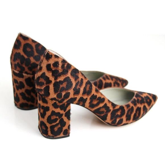 1. STATE BLACK BROWN CALF FUR ANIMAL PRINT MID HEEL POINTED TOE PUMP SHOES 9.5 M - Picture 5 of 14